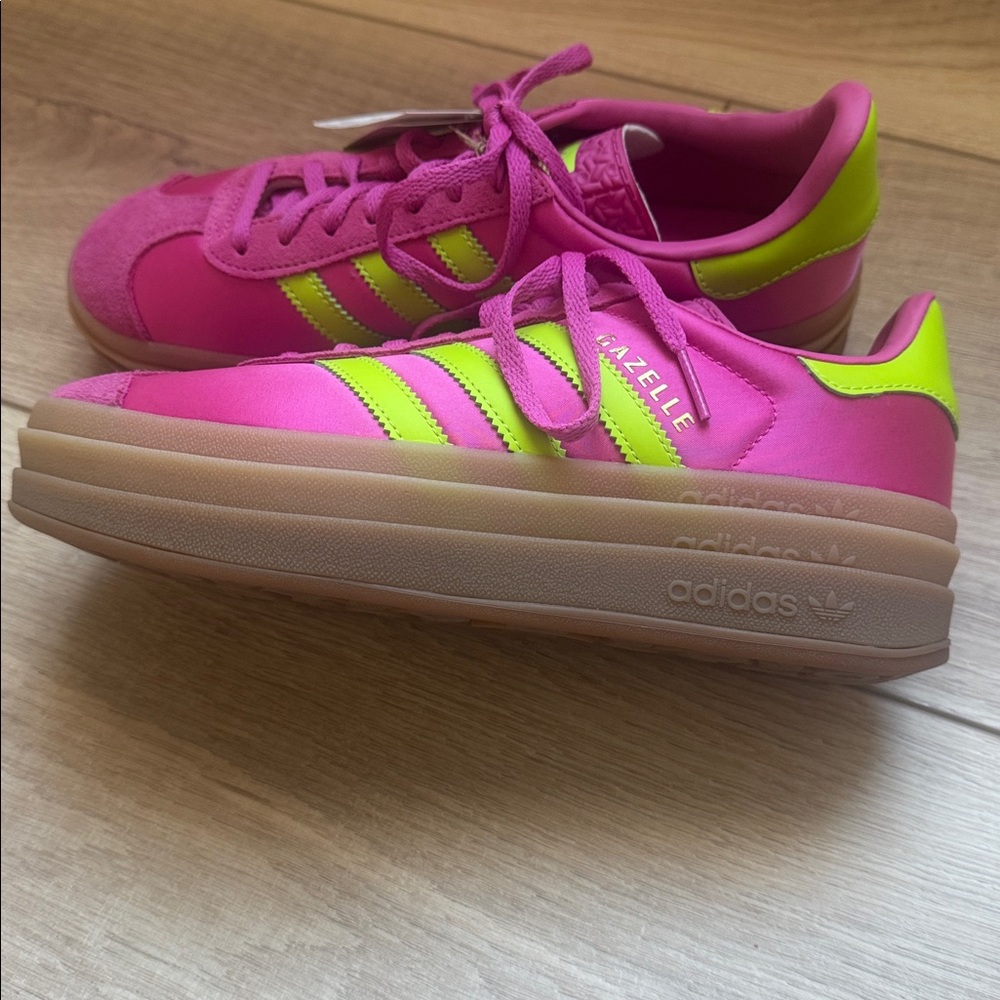 Adidas Women's Vibrant Pink and Neon Green Sneakers - Picture 5 of 6